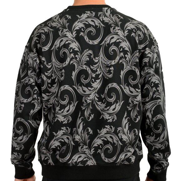 Versace Men's Black & Gray Barocco Print Non-Brushed Sweatshirt US L IT 52 - Picture 3 of 6